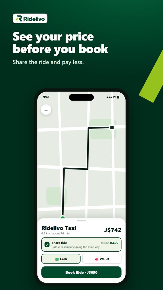 Ridelivo app showing a trip price
